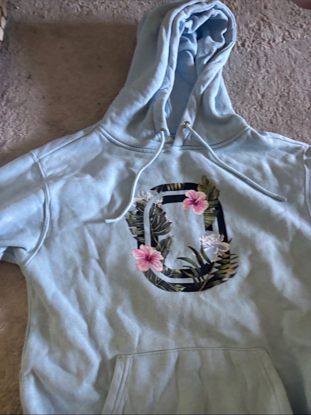 Overtime Light Blue Pullover Hoodie with Floral 'O' Graphic